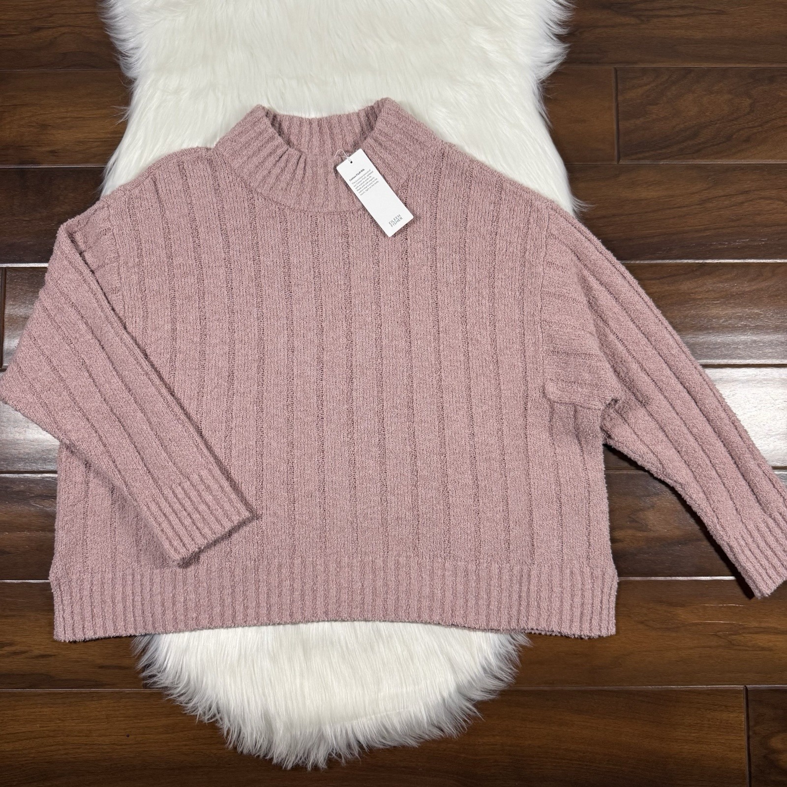 Eileen Fisher Women's Size Large Organic Cotton Fluff Rib Sweater Top Cashmere